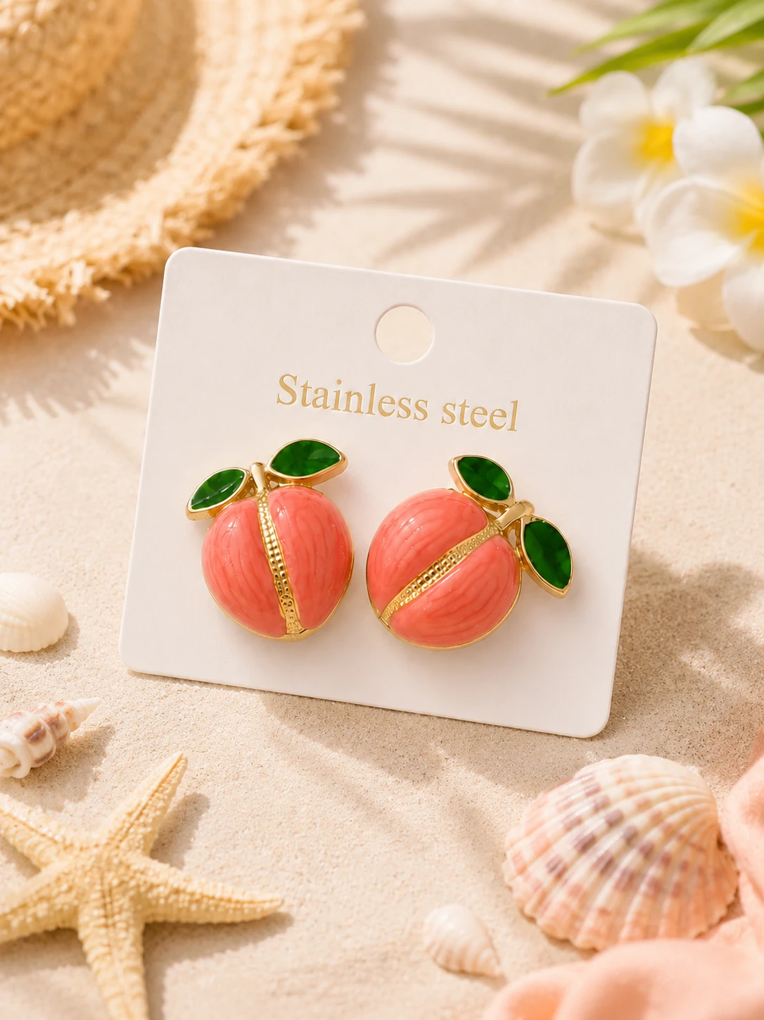 🍑 Boucles d'oreilles Pêche – Acier inoxydable